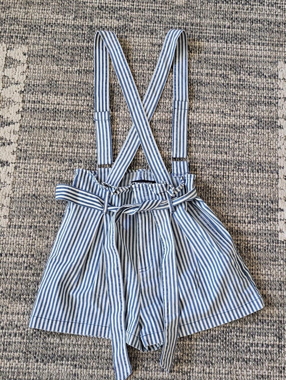Kittenish Blue & White Striped Suspender Short